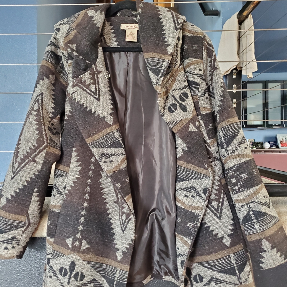 Paris Blues Southwestern-Pattern Trench Coat in Brown and Gray